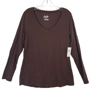 Aveto Plus V-Neck Classic Long Sleeve Shirt Chicory Coffee Basic Top Size 1X‎